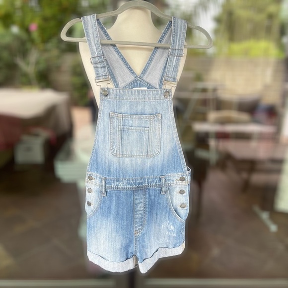 HIDDEN JEANS ~ Blue Denim Shortalls with Distressing and Cuffs ~ Size X-Small - Picture 8 of 14